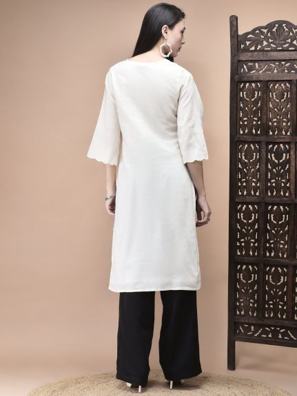 Shree Women Cotton Off White Embroidered Kurta